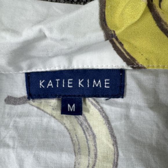 Katie Kime Pajama Shirt Womens Medium White Banana Print Piped Cotton Sleepwear - Picture 3 of 7